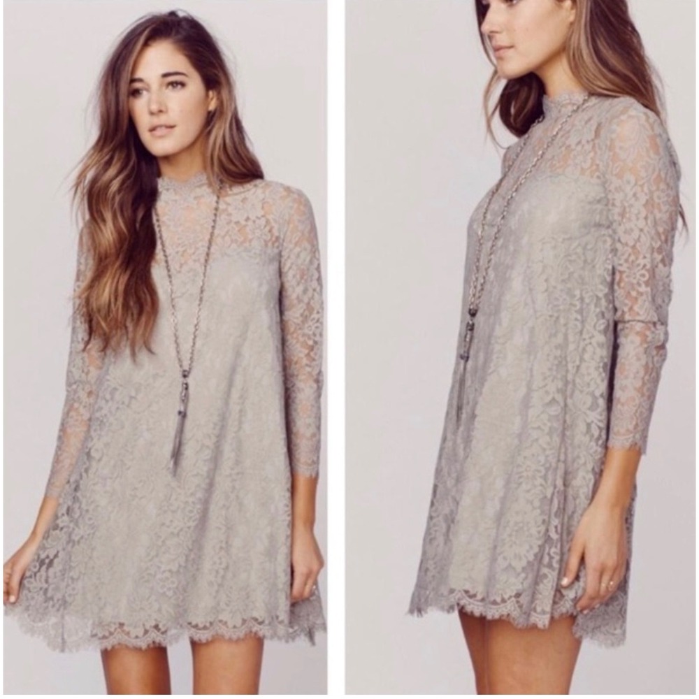 Show Me Your Mumu Lindy Lace Dress Gray Boho Romantic Cottagecore M